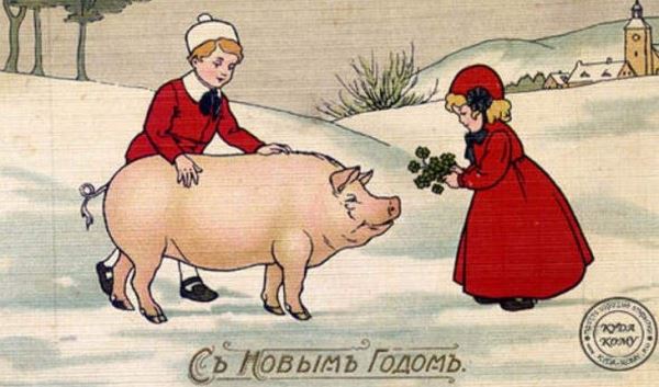 Забавные и милые новогодние открытки дореволюционной России (33 фото)
